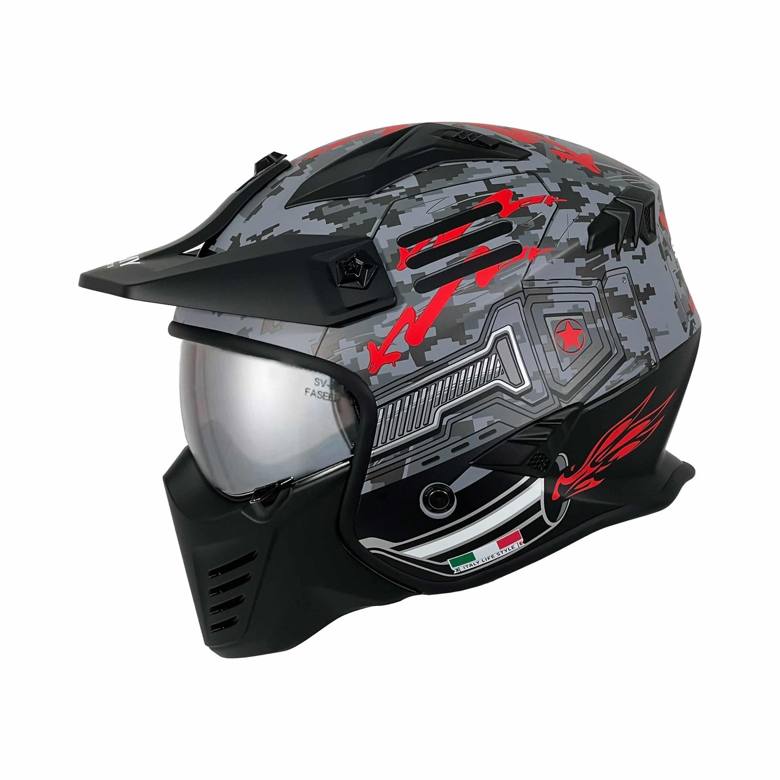 1-X2-TROOPER-BLACK-RED-12345-scaled-1.jpg SWAY SW X2 TOKYO TROOPER Black Red Moduler Kask - Görsel 1