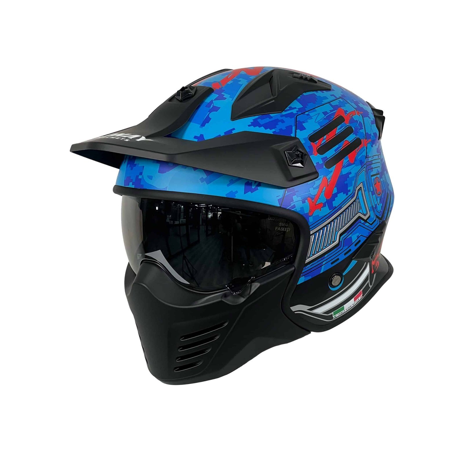 3-X2-TROOPER-BLUE-RED-scaled-1.jpg SWAY SW X2 TOKYO TROOPER Blue Red Moduler Kask - Görsel 1